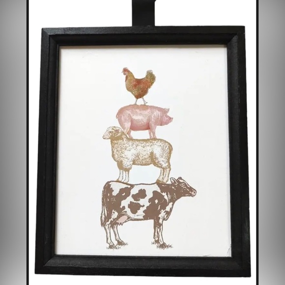 New Refined Rustic Framed Wall Art Decor Chicken Pig Sheep Cow - Picture 1 of 4